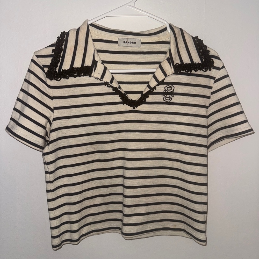 Sandro Cream and Black Striped Top